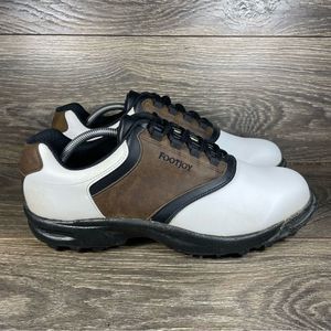 FootJoy Men's Size 11.5 Closeout GreenJoys White Brown Soft Spikes Golf Shoes